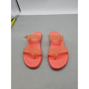 Women's sz 6 M Crocs Tulum Toe Post Thong Sandals Jelly Grapefruit Orange Buckle